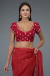 Buy_Talking Threads_Red Blouse- , Saree- Organza Crystal, Embroidered With _Online_at_Aza_Fashions