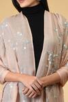 Talking Threads_Peach Pashmina Embroidered Stole_at_Aza_Fashions