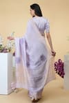 Shop_Talking Threads_Purple Silk Linen Floral, Zari Jewel Neck Embroidered Saree With Blouse _at_Aza_Fashions