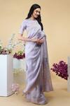 Talking Threads_Purple Silk Linen Floral, Zari Jewel Neck Embroidered Saree With Blouse _Online_at_Aza_Fashions