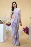 Shop_Talking Threads_Purple Silk Linen Floral, Zari Jewel Neck Embroidered Saree With Blouse _Online_at_Aza_Fashions