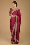 Buy_Talking Threads_Maroon Pure Satin Silk Round Zardozi Embroidered Saree With Blouse  _at_Aza_Fashions