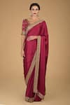 Buy_Talking Threads_Maroon Pure Satin Silk Round Zardozi Embroidered Saree With Blouse  _Online_at_Aza_Fashions