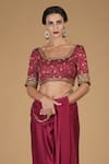 Shop_Talking Threads_Maroon Pure Satin Silk Round Zardozi Embroidered Saree With Blouse  _Online_at_Aza_Fashions