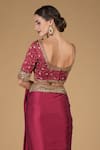 Talking Threads_Maroon Pure Satin Silk Round Zardozi Embroidered Saree With Blouse  _at_Aza_Fashions