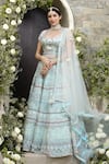 Buy_Tamaraa By Tahani_Blue Silk Taffeta And Net Embroidery Sequin V Neck Bridal Lehenga Set _at_Aza_Fashions