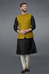 Buy_Talking Threads_Yellow Waistcoat And Silk Kurta Set _at_Aza_Fashions