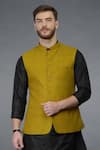 Shop_Talking Threads_Yellow Waistcoat And Silk Kurta Set _Online_at_Aza_Fashions