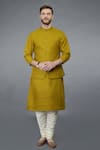 Buy_Talking Threads_Yellow Waistcoat And Full Sleeve Kurta Set _at_Aza_Fashions