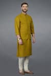 Talking Threads_Yellow Waistcoat And Full Sleeve Kurta Set _Online_at_Aza_Fashions