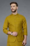 Shop_Talking Threads_Yellow Waistcoat And Full Sleeve Kurta Set _Online_at_Aza_Fashions