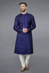 Talking Threads_Blue Waistcoat And Silk Kurta Set _Online_at_Aza_Fashions