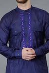 Talking Threads_Blue Waistcoat And Silk Kurta Set _at_Aza_Fashions