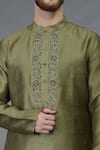 Talking Threads_Green Pure Raw Silk Floral Kurta_at_Aza_Fashions