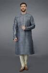 Buy_Talking Threads_Grey Pure Raw Silk Embroidered Floral Kurta  _at_Aza_Fashions