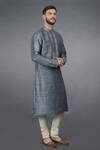 Talking Threads_Grey Pure Raw Silk Embroidered Floral Kurta  _Online_at_Aza_Fashions