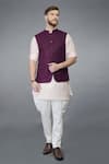 Buy_Talking Threads_Purple Waistcoat And Linen Cotton Kurta Set _at_Aza_Fashions