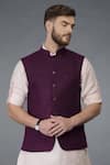 Shop_Talking Threads_Purple Waistcoat And Linen Cotton Kurta Set _Online_at_Aza_Fashions