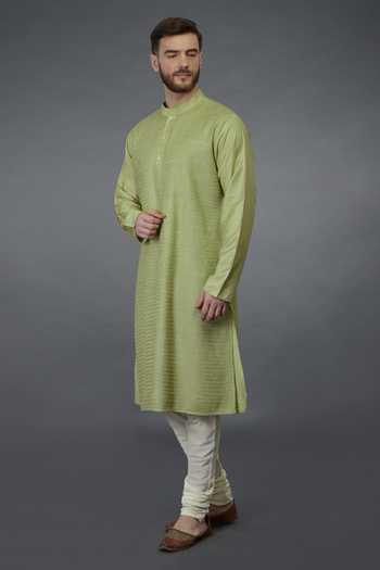 Talking Threads Cream Monga Silk Pintuck Kurta for Men | Customizable