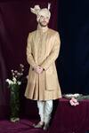 Shop_Talking Threads_Gold Pure Silk Embroidered Zardozi-crystal Sherwani Set  _at_Aza_Fashions