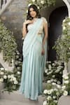 Buy_Tamaraa By Tahani_Green Georgette Embroidery Sequin High Pre-draped Saree With Blouse _at_Aza_Fashions