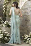 Shop_Tamaraa By Tahani_Green Georgette Embroidery Sequin High Pre-draped Saree With Blouse _at_Aza_Fashions