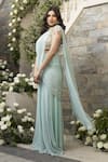 Tamaraa By Tahani_Green Georgette Embroidery Sequin High Pre-draped Saree With Blouse _Online_at_Aza_Fashions