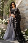 Buy_Tamaraa By Tahani_Black Silk Taffeta And Organza Embroidery Sequin Round Lehenga Set _at_Aza_Fashions