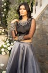 Buy_Tamaraa By Tahani_Black Silk Taffeta And Organza Embroidery Sequin Round Lehenga Set _Online_at_Aza_Fashions