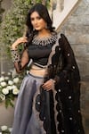 Tamaraa By Tahani_Black Silk Taffeta And Organza Embroidery Sequin Round Lehenga Set _at_Aza_Fashions