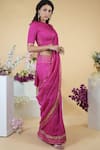 Talking Threads Pink Petticoat- Satin, Saree And Blouse- Linen Silk Zardozi Round & Set Online at Aza Fashions Talking Threads_Pink Petticoat- Satin, Saree And Blouse- Linen Silk Zardozi Round & Set _Online_at_Aza_Fashions