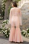 Shop_Tamaraa By Tahani_Pink Crepe And Net Sequin & Thread Sweetheart Embroidered Cape & Sharara Pant Set_at_Aza_Fashions