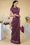 Talking Threads Purple Petticoat- Satin, Saree And Blouse- Linen Silk Zardozi Round & Set Online at Aza Fashions Talking Threads_Purple Petticoat- Satin, Saree And Blouse- Linen Silk Zardozi Round & Set _Online_at_Aza_Fashions
