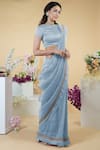 Talking Threads Blue Petticoat- Satin, Saree And Blouse- Linen Silk Zardozi Round & Set Online at Aza Fashions Talking Threads_Blue Petticoat- Satin, Saree And Blouse- Linen Silk Zardozi Round & Set _Online_at_Aza_Fashions