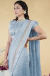 Shop Talking Threads Blue Petticoat- Satin, Saree And Blouse- Linen Silk Zardozi Round & Set Online at Aza Fashions Shop_Talking Threads_Blue Petticoat- Satin, Saree And Blouse- Linen Silk Zardozi Round & Set _Online_at_Aza_Fashions