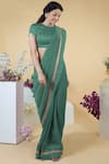 Talking Threads Green Petticoat- Satin, Saree And Blouse- Linen Silk Zardozi Round & Set Online at Aza Fashions Talking Threads_Green Petticoat- Satin, Saree And Blouse- Linen Silk Zardozi Round & Set _Online_at_Aza_Fashions