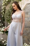 Tamaraa By Tahani_Blue Crepe And Net Embroidery Sequin & Thread Sweetheart Neck Jumpsuit _Online_at_Aza_Fashions