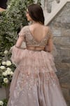 Shop_Tamaraa By Tahani_Brown Silk Taffeta And Organza Embroidery Sequin & Thread Round Lehenga Set _at_Aza_Fashions