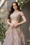 Tamaraa By Tahani_Brown Silk Taffeta And Organza Embroidery Sequin & Thread Round Lehenga Set _Online_at_Aza_Fashions