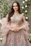 Tamaraa By Tahani_Brown Silk Taffeta And Organza Embroidery Sequin & Thread Round Lehenga Set _at_Aza_Fashions