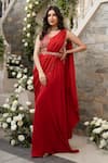 Buy_Tamaraa By Tahani_Red Georgette Embroidery Sequin Round Pre-draped Lehenga Saree With Blouse _at_Aza_Fashions