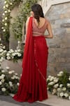 Shop_Tamaraa By Tahani_Red Georgette Embroidery Sequin Round Pre-draped Lehenga Saree With Blouse _at_Aza_Fashions