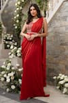 Tamaraa By Tahani_Red Georgette Embroidery Sequin Round Pre-draped Lehenga Saree With Blouse _Online_at_Aza_Fashions