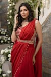 Buy_Tamaraa By Tahani_Red Georgette Embroidery Sequin Round Pre-draped Lehenga Saree With Blouse _Online_at_Aza_Fashions