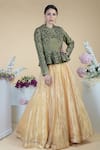 Buy Talking Threads Gold Jacket 100% Dupion Silk Blouse And Lehenga Tissue Embroidered & Set Online at Aza Fashions Buy_Talking Threads_Gold Jacket 100% Dupion Silk Blouse And Lehenga Tissue Embroidered & Set_Online_at_Aza_Fashions