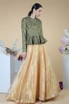 Shop Talking Threads Gold Jacket 100% Dupion Silk Blouse And Lehenga Tissue Embroidered & Set Online at Aza Fashions Shop_Talking Threads_Gold Jacket 100% Dupion Silk Blouse And Lehenga Tissue Embroidered & Set_Online_at_Aza_Fashions