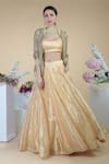 Buy_Talking Threads_Gold Jacket Organza Blouse And Lehenga Tissue Bomber & Set  _Online_at_Aza_Fashions