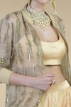 Talking Threads_Gold Jacket Organza Blouse And Lehenga Tissue Bomber & Set  _at_Aza_Fashions