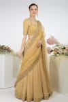 Talking Threads Gold Blouse And Lehenga Georgette Dupatta Silk Organza Embroidered Set Online at Aza Fashions Talking Threads_Gold Blouse And Lehenga Georgette Dupatta Silk Organza Embroidered Set_Online_at_Aza_Fashions