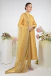 Talking Threads_Gold Silk Organza Zardozi Embroidered Dupatta  _Online_at_Aza_Fashions
